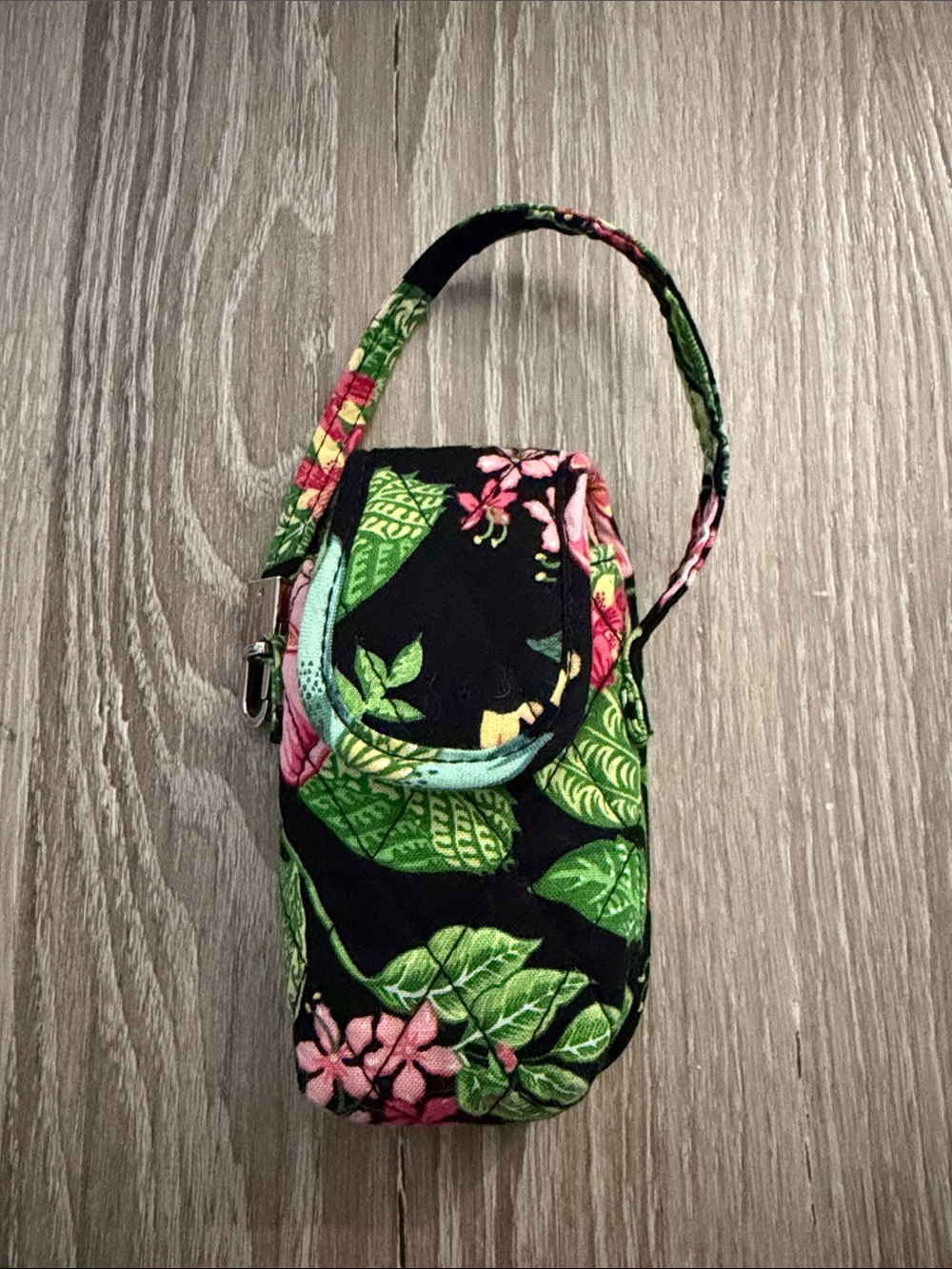 Vintage Vera Bradley Floral Quilted Wristlet Phone Pouch - Black & Green